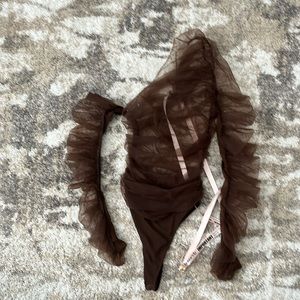 House of CB sheer brown top bodysuit sz XS